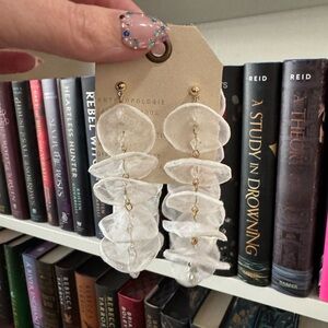 Anthropologie Translucent White Floral Earrings
